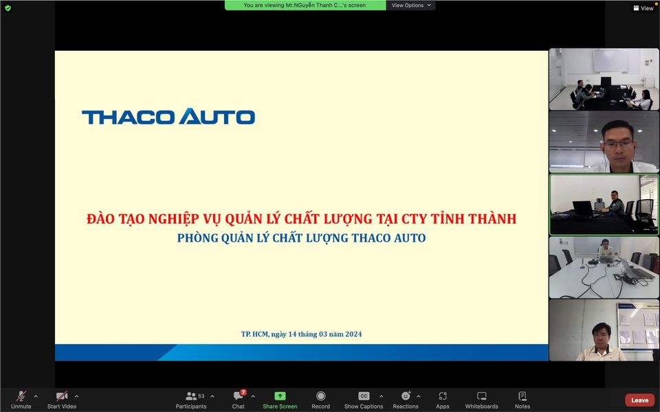 THACO AUTO Bình Thuận tham gia chương trình đào tạo “Nghiệp vụ quản lý chất lượng xe cho nhân sự Quản lý Chất lượng Công ty tỉnh thành”